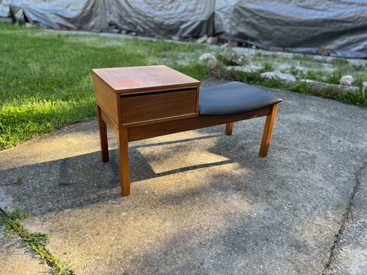 Vintage Teak Telephone Bench with Vinyl Seat, 1960s for sale at Pamono