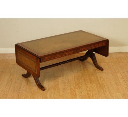 Vintage Extendable Coffee Table with Leather Top and Carved Legs