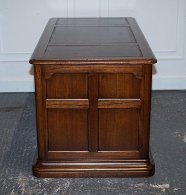 Vintage Hekman Usa Twin Pedestal Desk with Brown Leather Top Brass