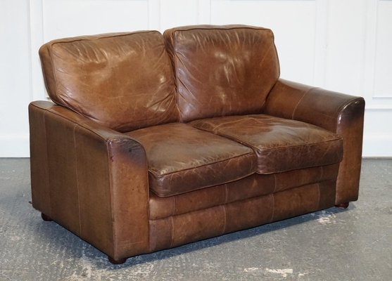 Vintage Halo Two Seater Brown Leather Sofa for sale at Pamono