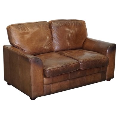 Vintage Halo Two Seater Brown Leather Sofa for sale at Pamono