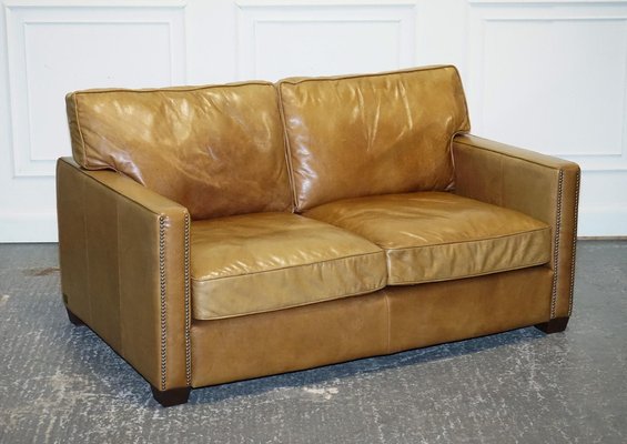 Halo Two Seater Viscount Tan Leather Sofa by Timothy Oulton for