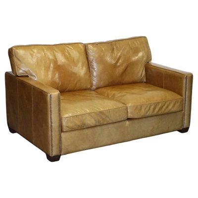 Halo Two Seater Viscount Tan Leather Sofa by Timothy Oulton for