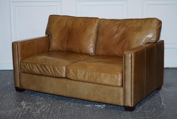 Halo Two Seater Viscount Tan Leather Sofa by Timothy Oulton for