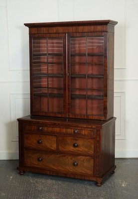 Dresser Bookcase Display Cabinet on Chest of Drawers with Black Leather Top  for sale at Pamono