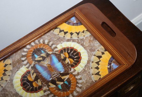 Plateau En Bois Marqueté Ailes De Papillon - Zitrin - Brésil 1940