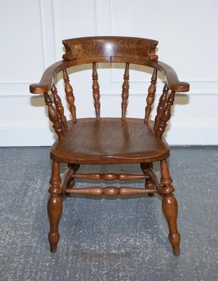Edwardian Elm Bow Back Smokers Captains Chair, 1900s for sale at