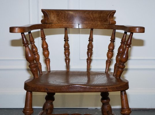 Edwardian Elm Bow Back Smokers Captains Chair, 1900s for sale at