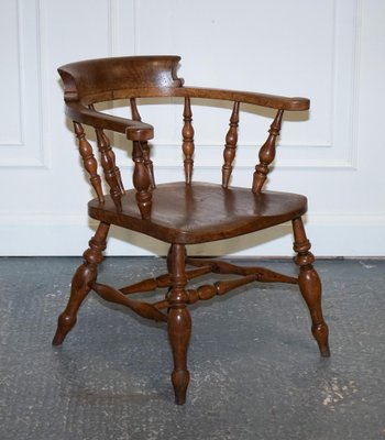 Edwardian Elm Bow Back Smokers Captains Chair, 1900s for sale at