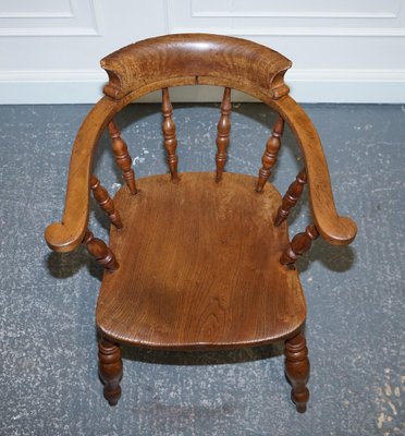 Edwardian Elm Bow Back Smokers Captains Chair, 1900s for sale at