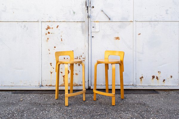 K65 Curved Birch and Plywood Stools by Alvar Aalto for Artek