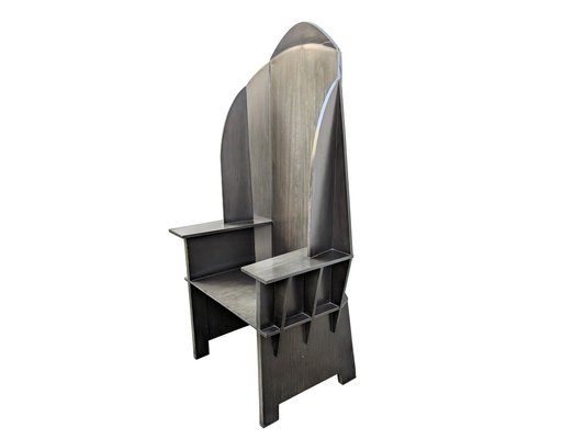 Large Sculptural Matrix Throne Armchair in Grey Wood by Adriano e