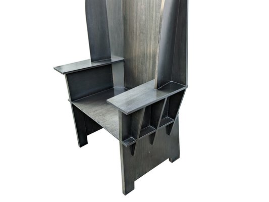 Large Sculptural Matrix Throne Armchair in Grey Wood by Adriano e
