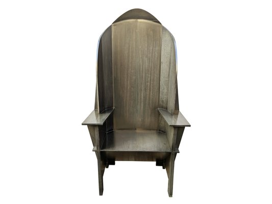 Large Sculptural Matrix Throne Armchair in Grey Wood by Adriano e