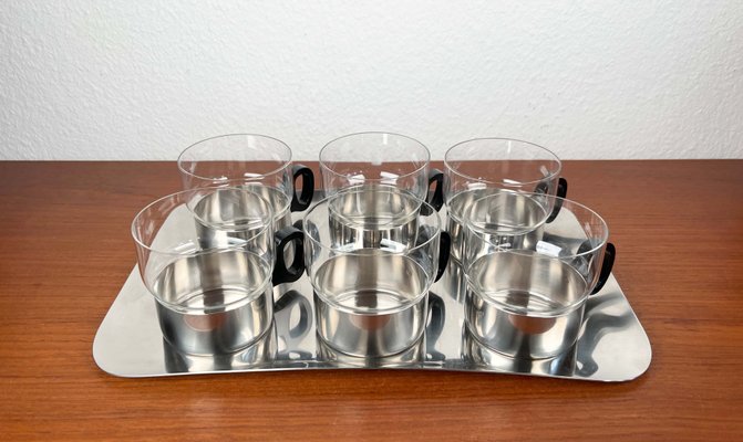 Moderne Deutsche Mid-Century Teegläser & Tablett von WMF, 1960er, 7er Set bei Pamono kaufen