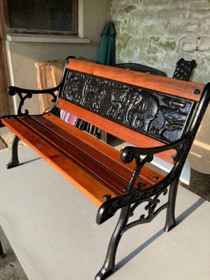 Banc Enfant Zoo En Fonte Et Bois - 84 X 41 X 52,5 Cm | Vert Antique, Décorations Animaux, Pour Jardin - 6