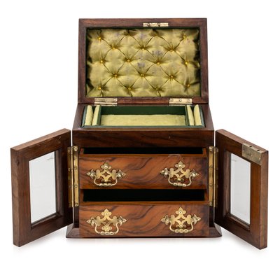 英国アンティークジュエリーボックスTHE NORTHERN GOLDSMITHS Antique 19th Century Victorian Walnut & Glass Fronted Jewellery