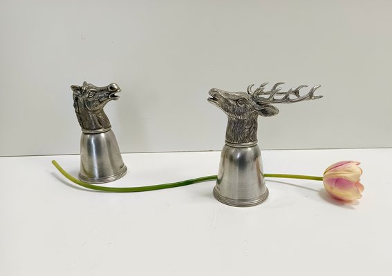 Italian Silver Pewter Elk Head Stirrup Cup, 1970s for sale