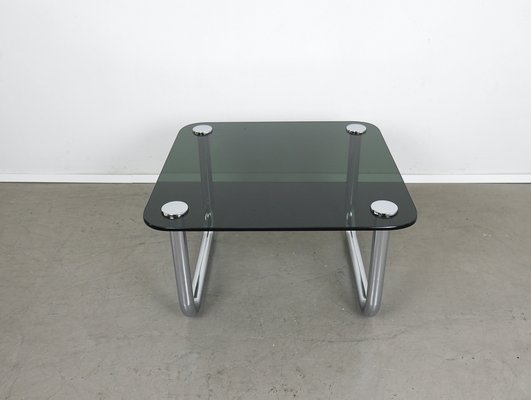 Space Age Coffee Table with Smoked Glass Top and Chrome