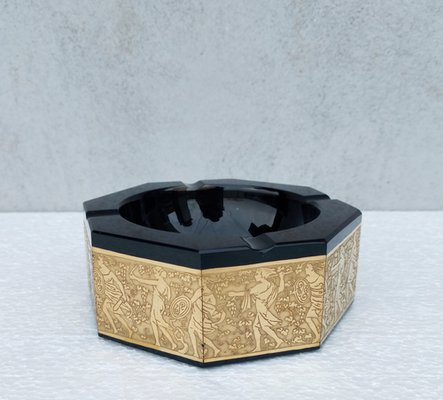 Art Deco Black Glass Fipop Series Ashtray from Moser Karlsbad