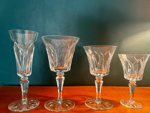 French Crystal Glasses Including Champagne, Red Wine, White Wine & Water  Glasses from Saint Louis, 1950s, Set of 24