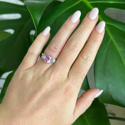 Carat Pink Ceylon Sapphire and Diamond Gold Trilogy Ring