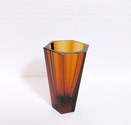 Art Deco Dark Amber Glass Vase from Moser, Former Czechoslovakia