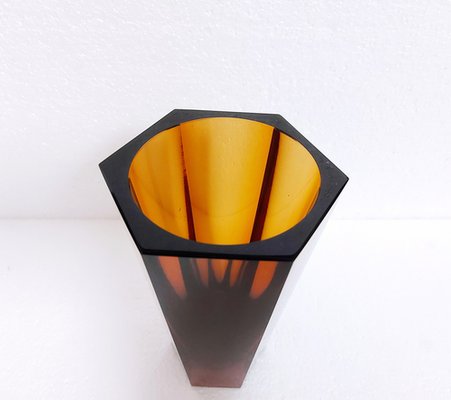 Art Deco Dark Amber Glass Vase from Moser, Former Czechoslovakia