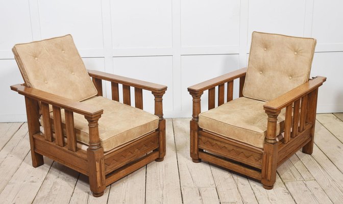 Poltrone reclinabili in quercia, metà XIX secolo, set di in