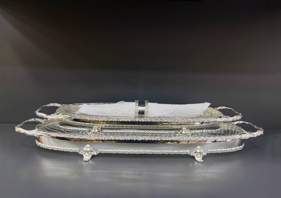 Oval Brass Serving Trays with Handles, Set of for sale at Pamono