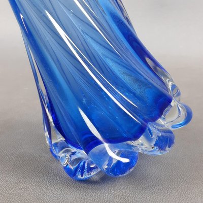 Modern Cobalt Blue and Transparent Spiral Murano Glass Vase, 1980s