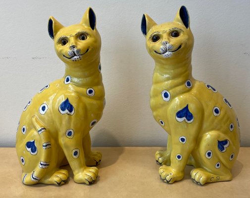 Emile Gallé, Gelbe Katzen, 1800er, Keramik, 2er Set bei