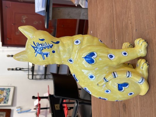 Emile Gallé, Yellow Cats, 1800s, Ceramic, Set of 2 for sale at Pamono