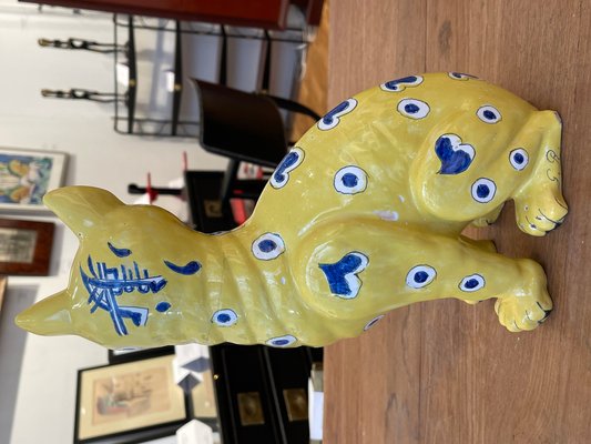 Emile Gallé, Yellow Cats, 1800s, Ceramic, Set of 2 for sale at Pamono