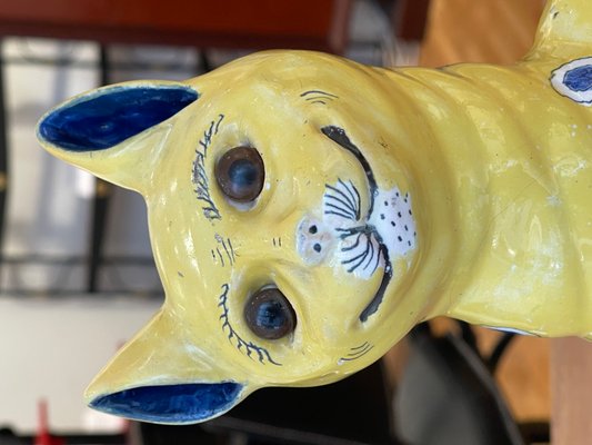Emile Gallé, Yellow Cats, 1800s, Ceramic, Set of 2 for sale at Pamono