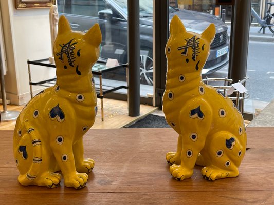 Emile Gallé, Yellow Cats, 1800s, Ceramic, Set of 2 for sale at Pamono