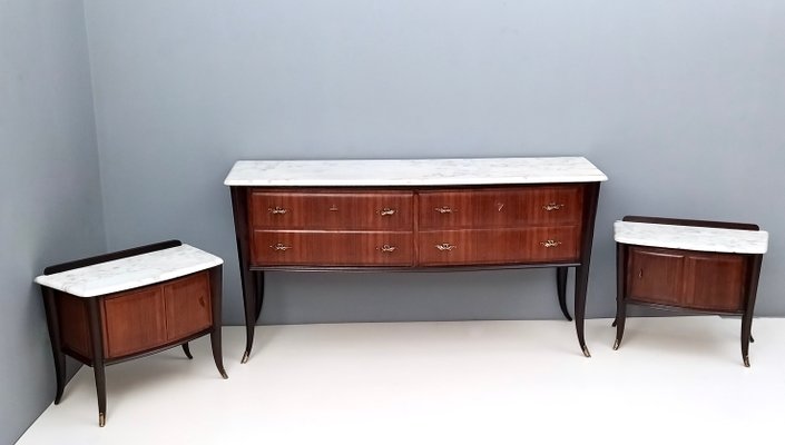 Vintage Black Walnut Dresser with Carrara Marble Top attributed to Dassi,  Italy for sale at Pamono