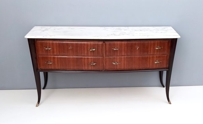 Vintage Black Walnut Dresser with Carrara Marble Top attributed to Dassi, Italy for sale at Pamono