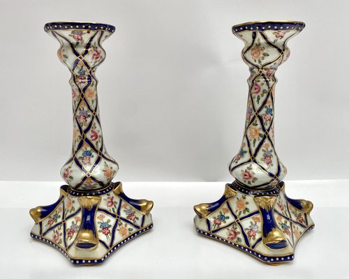 Französische Vintage Kerzenständer aus Porzellan, 1960, 2er Set