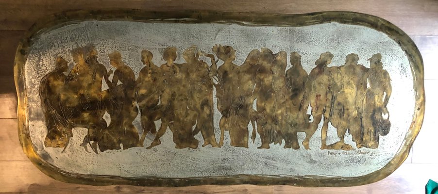Acid Etched and Bronze Romanesque Coffee Table by Philip and