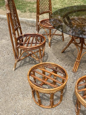 Vintage Rattan Wicker Dining Room Set with Glass Table, 1970s, Set