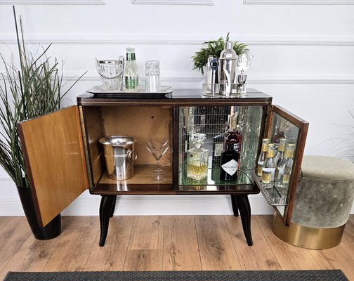 Mid-Century Modern Italian Walnut and Mirror Mosaic Dry Bar