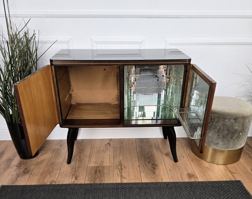 Mid-Century Modern Italian Walnut and Mirror Mosaic Dry Bar