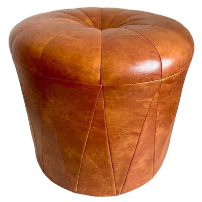 柔らかい Leatherette Patchwork Round Vintage Ottoman, sale for 1960s スツール