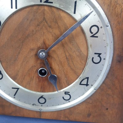 Vintage Wooden Hand-Winding Mechanical Table Clock with Key, 1940s