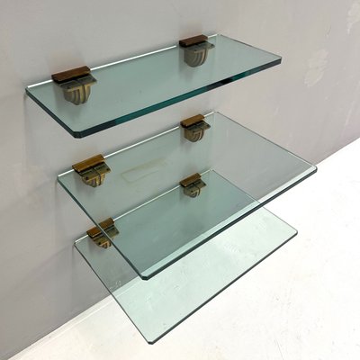 Three Level Glass Shelf with Bronze Brackets by Peter Ghyczy
