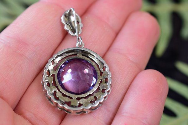 Art Deco Silver and Amethyst Pendant by Lespous Maurice, France