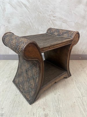 Sgabello in vimini e legno, anni '30 in vendita su Pamono