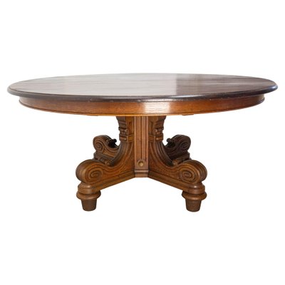 Large French Round Oak Dining Table, 19th Century for sale