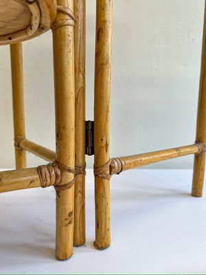 Vintage Foldable Bamboo and Rattan Plant Stand, 1980s for sale at